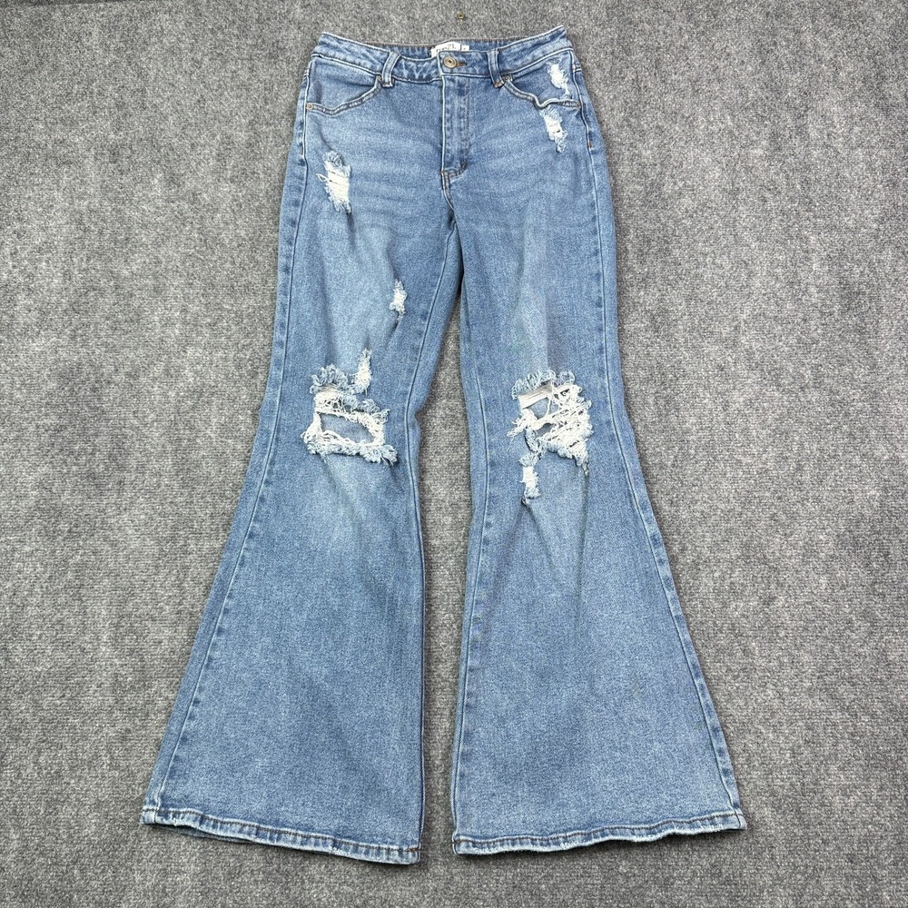 Rue21 Flare Jeans Womens Size 5 Light Wash Distressed Bell Bottom Y2K Grunge